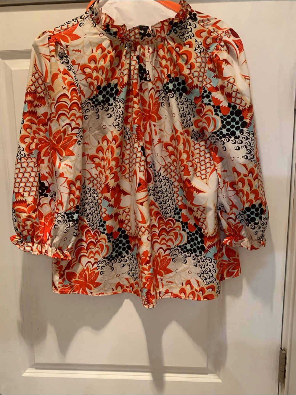 Jodifl Women’s Floral Print Peasant Blouse - Orange Multi W L